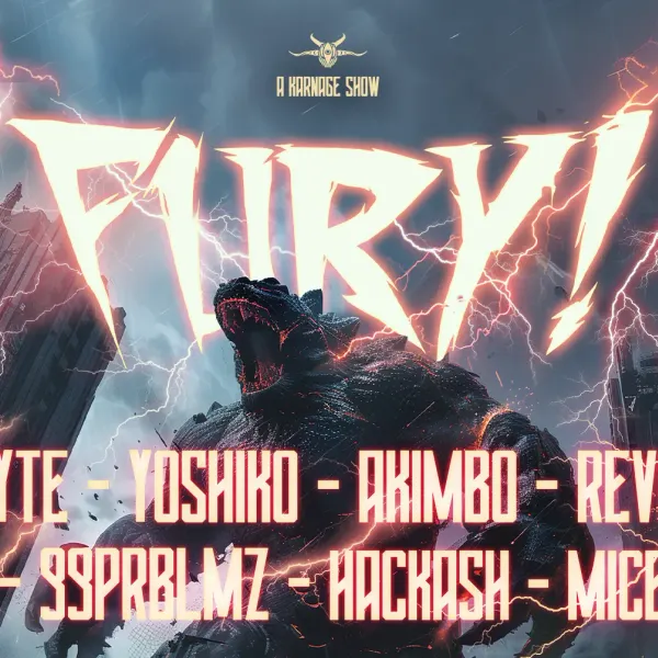 Affiche de l'événement Fury ! : NEOPHYTE + YOSHIKO + AKIMBO + REVEALER + STV + 99PROBLMZ + HACKASH + MICELLA